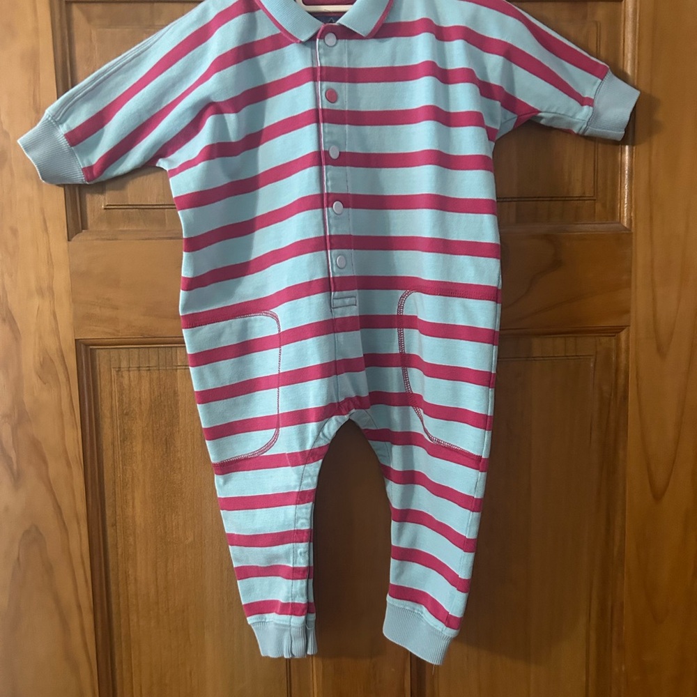 Patagonia Baby Rugby Pram. Aqua and Pink Stripe.